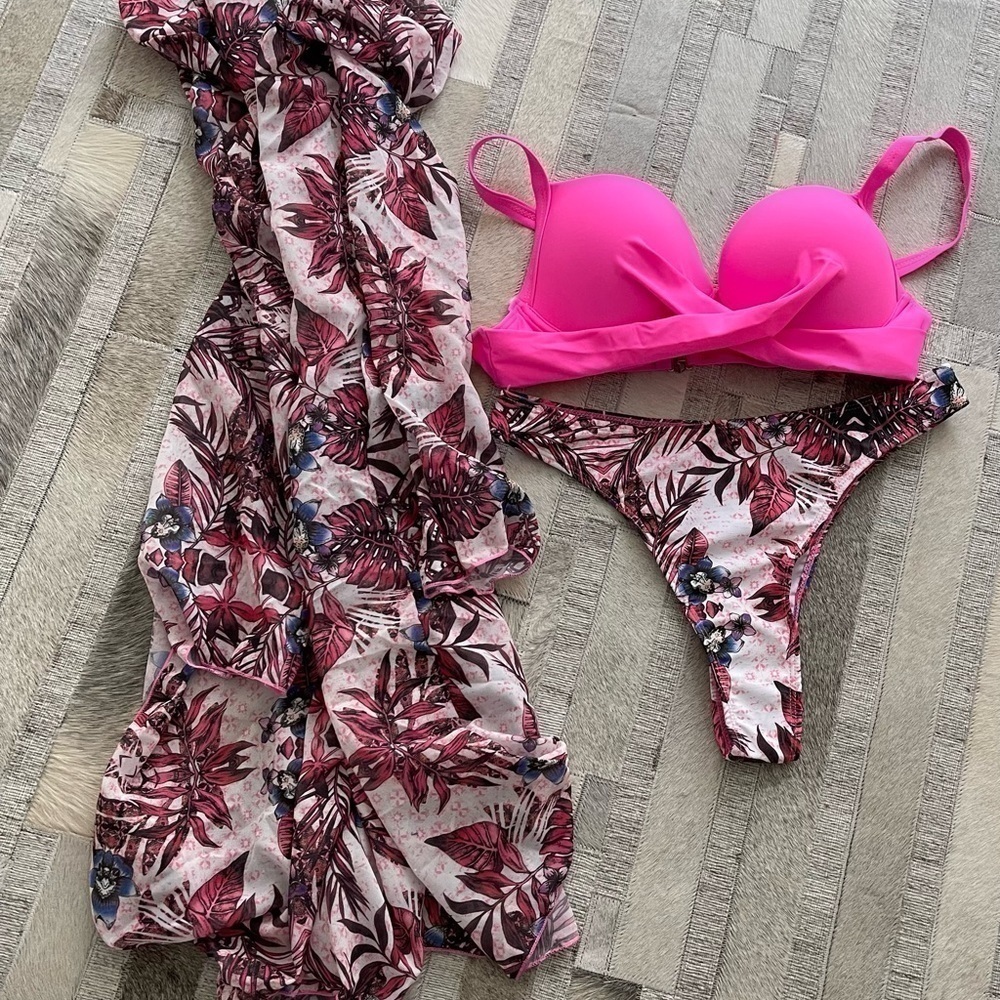 Hot Pink 3 Piece Swimwear - Picture 3 of 10